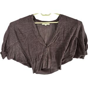 Ann Taylor LOFT Button Up Cardigan S Brown Linen Blend Minimalist Lagenlook